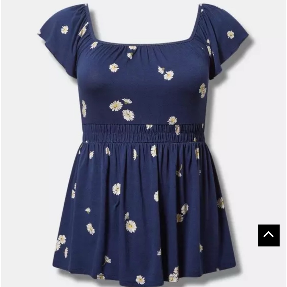Torrid Cinched Waist Navy Blue Floral Top